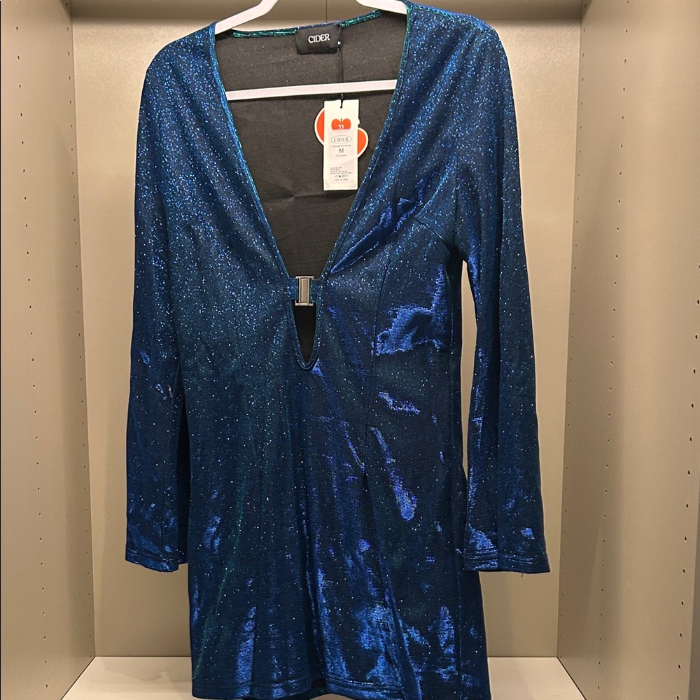 Holographic Deep V Club Dress